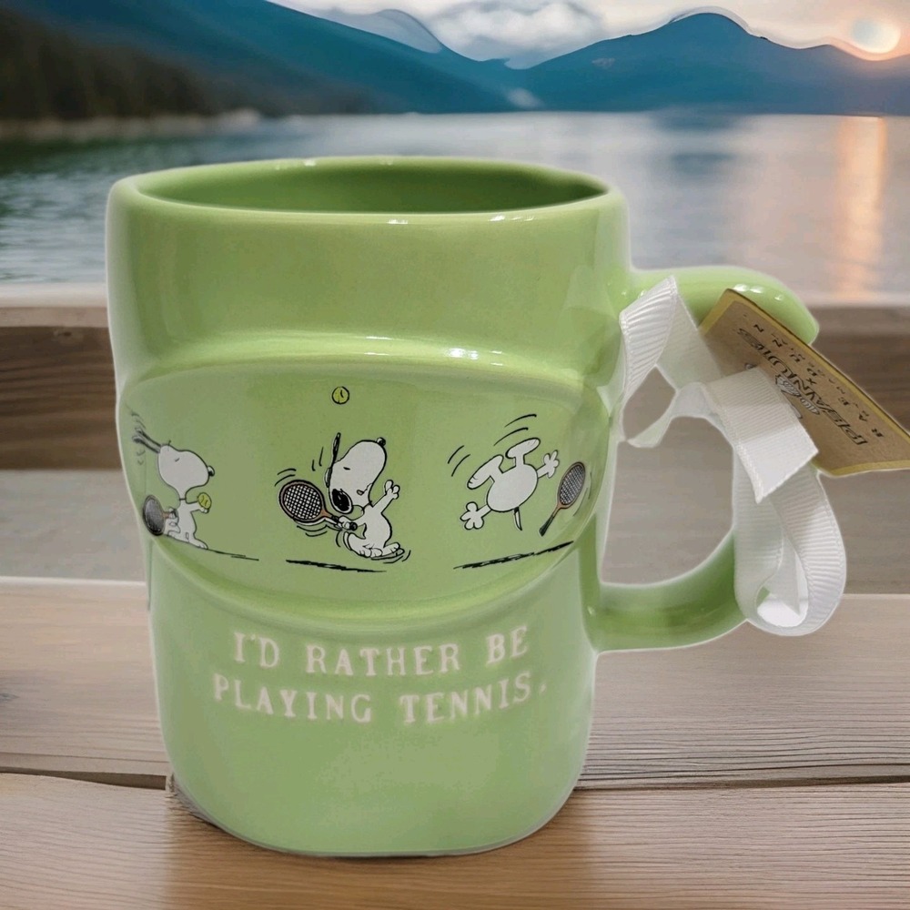 Rae Dunn x Peanuts Snoopy "I'd Rather Be Playing Tennis" Tea Coffee Ceramic Mug